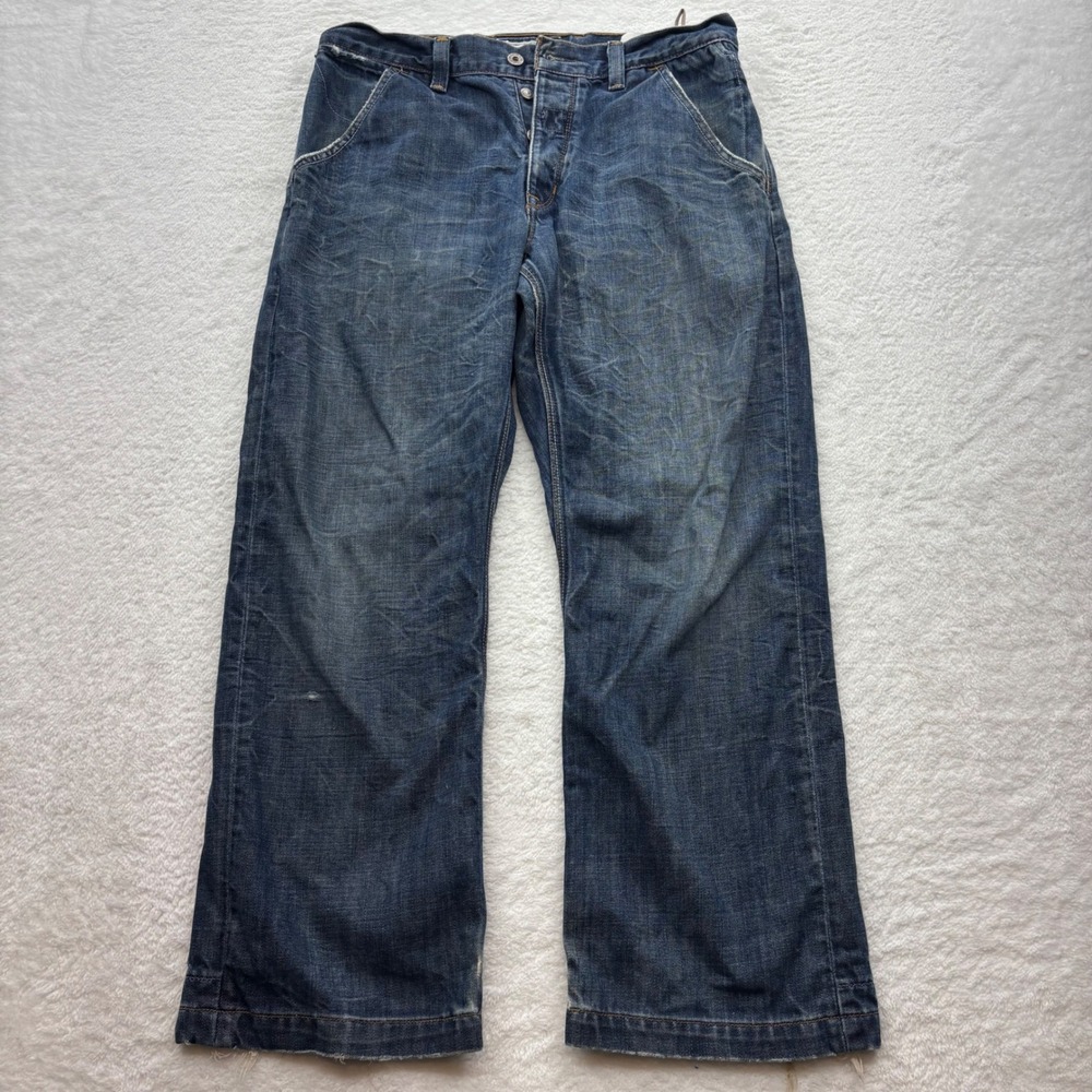 Gap Mens 33 Blue Industrial Standard Authentic Workwear Distressed Jeans Vintage
